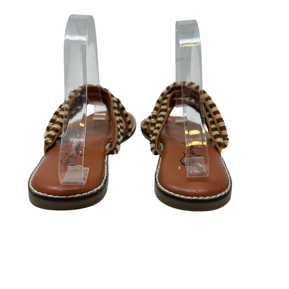 Free People Beatrice Beaded Flat Sandal Flip Flop Tan Brown Size 38 US 7.5 - Picture 9 of 14